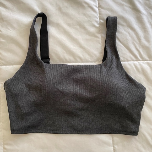 GapFit Brushed Jersey Squareneck Longline Ribbed Sports Bra Bralette Crop Top - Picture 1 of 10